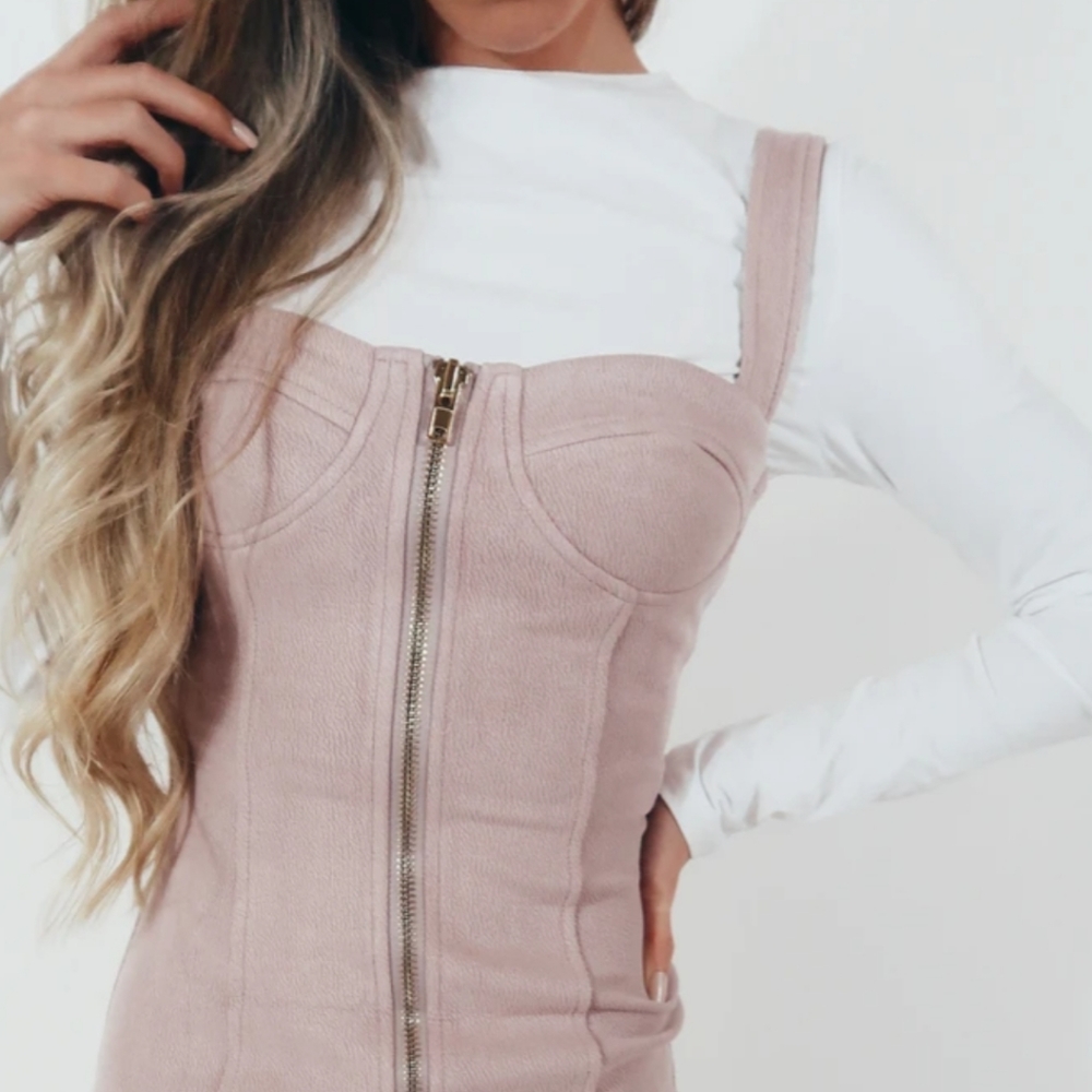 Tan zippered Bustier Body Con Mini Dress